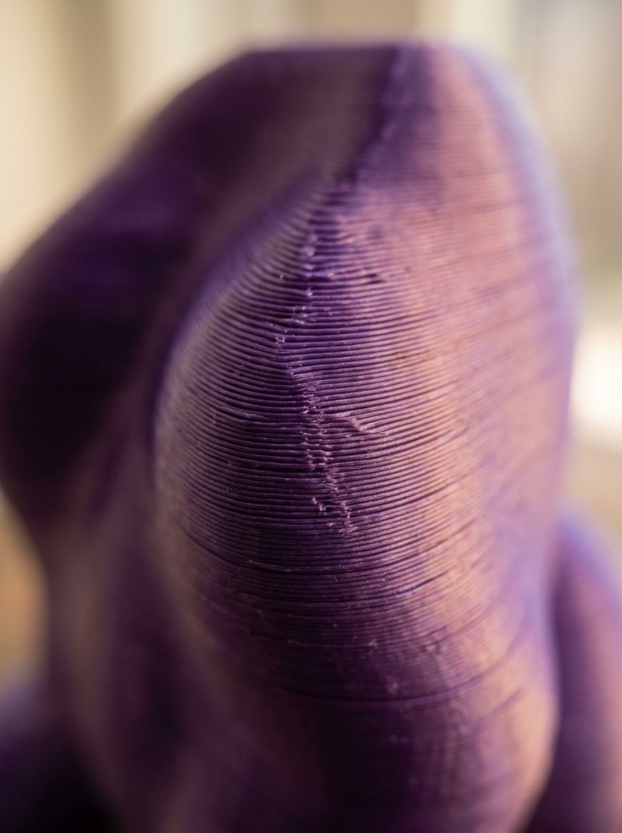 Détail des couches d'une pièce imprimée violette